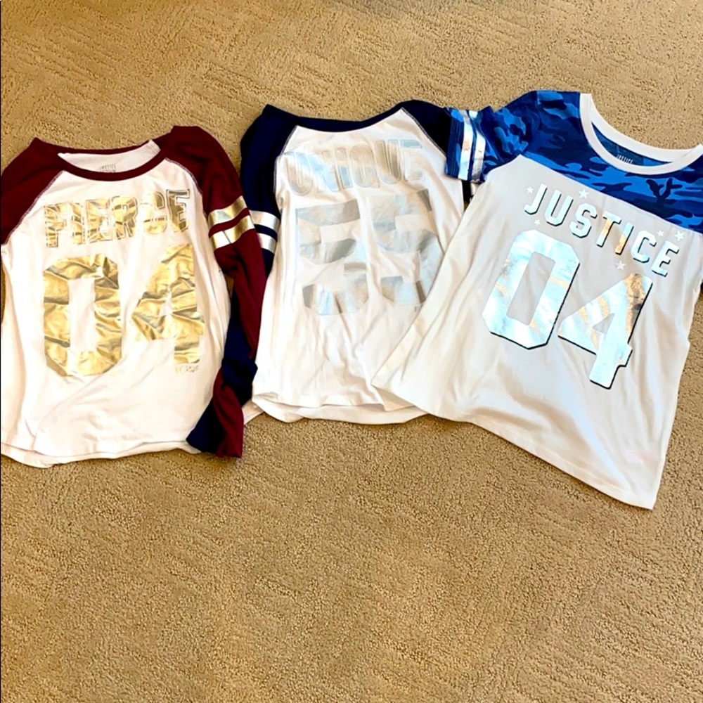 Justice short sleeve/long sleeve size 10 shirts
